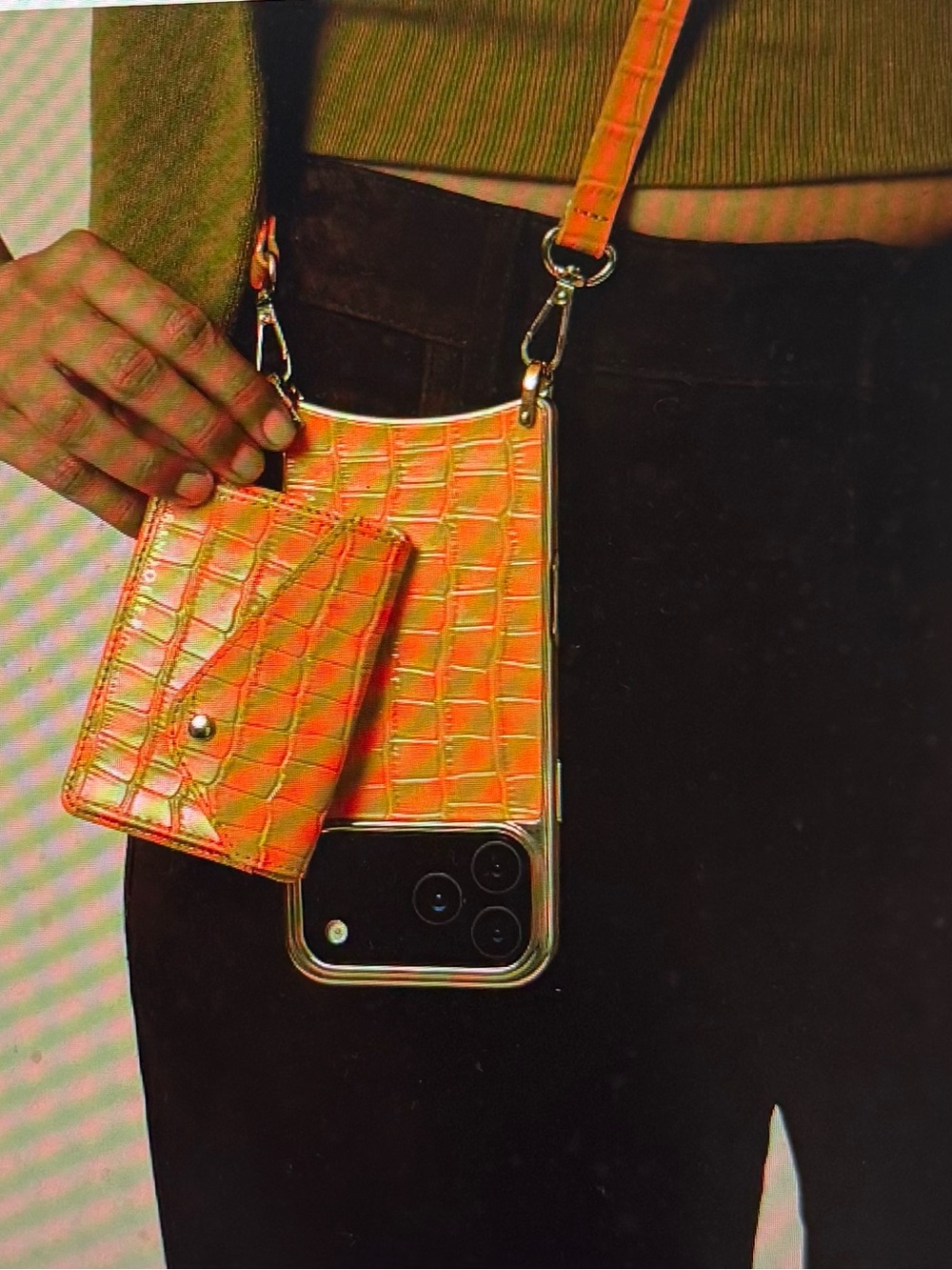 Bandolier orange 🍊Croc-Texture Crossbody Phone Wallet Remi Magnetic iPhone 16pro